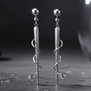 Vintage Avant-Garde Silver Spiral Dangle Earrings with Crystal Accent
